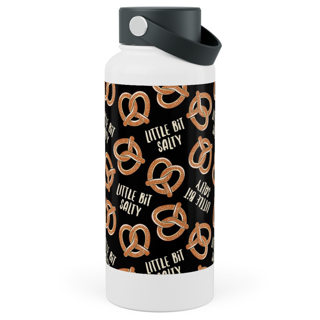 Little Bit Salty - Pretzels - Black Stainless Steel Wide Mouth Water Bottle, 30oz, Wide Mouth, Black