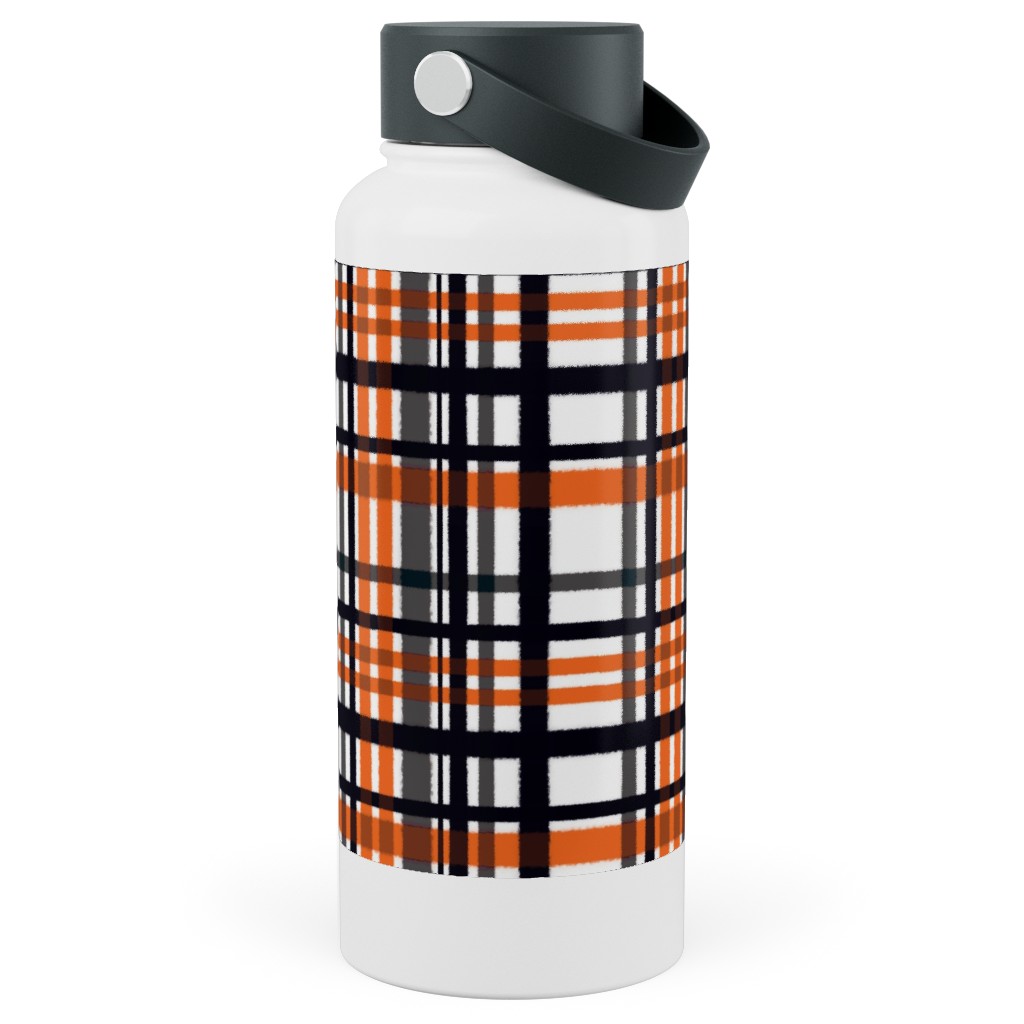 Intricate Plaid Stainless Steel Wide Mouth Water Bottle, 30oz, Wide Mouth, Orange