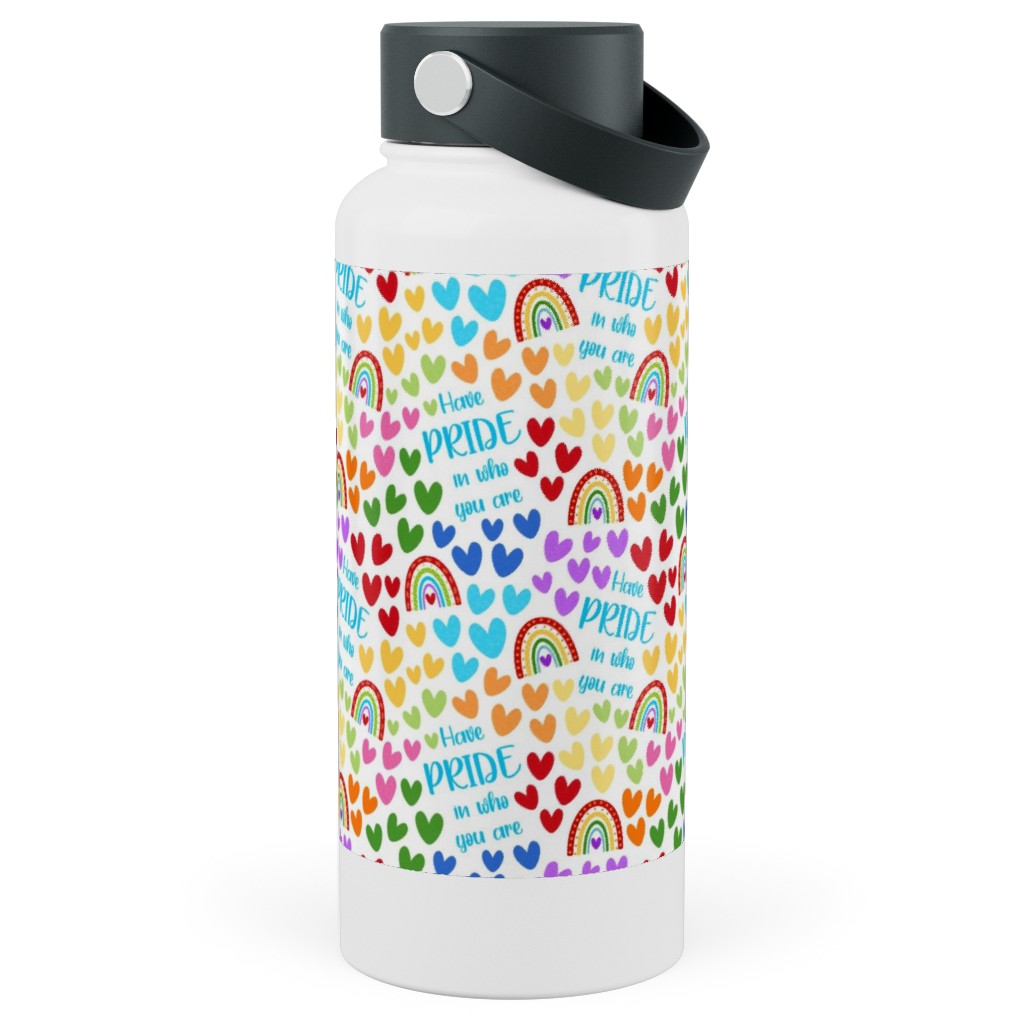 Have Pride in Who You Are Rainbows and Hearts Stainless Steel Wide Mouth Water Bottle, 30oz, Wide Mouth, Multicolor
