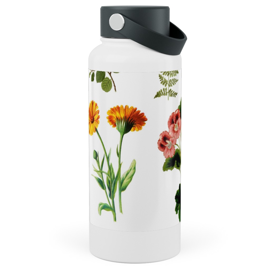 Lil Botanicals - White Stainless Steel Wide Mouth Water Bottle, 30oz, Wide Mouth, Green, Classic Green