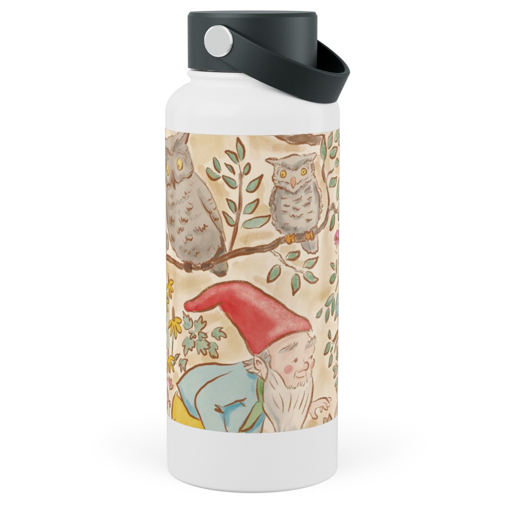 Woodland Gnomes - Multi Stainless Steel Wide Mouth Water Bottle, 30oz, Wide Mouth, Beige, Pearl
