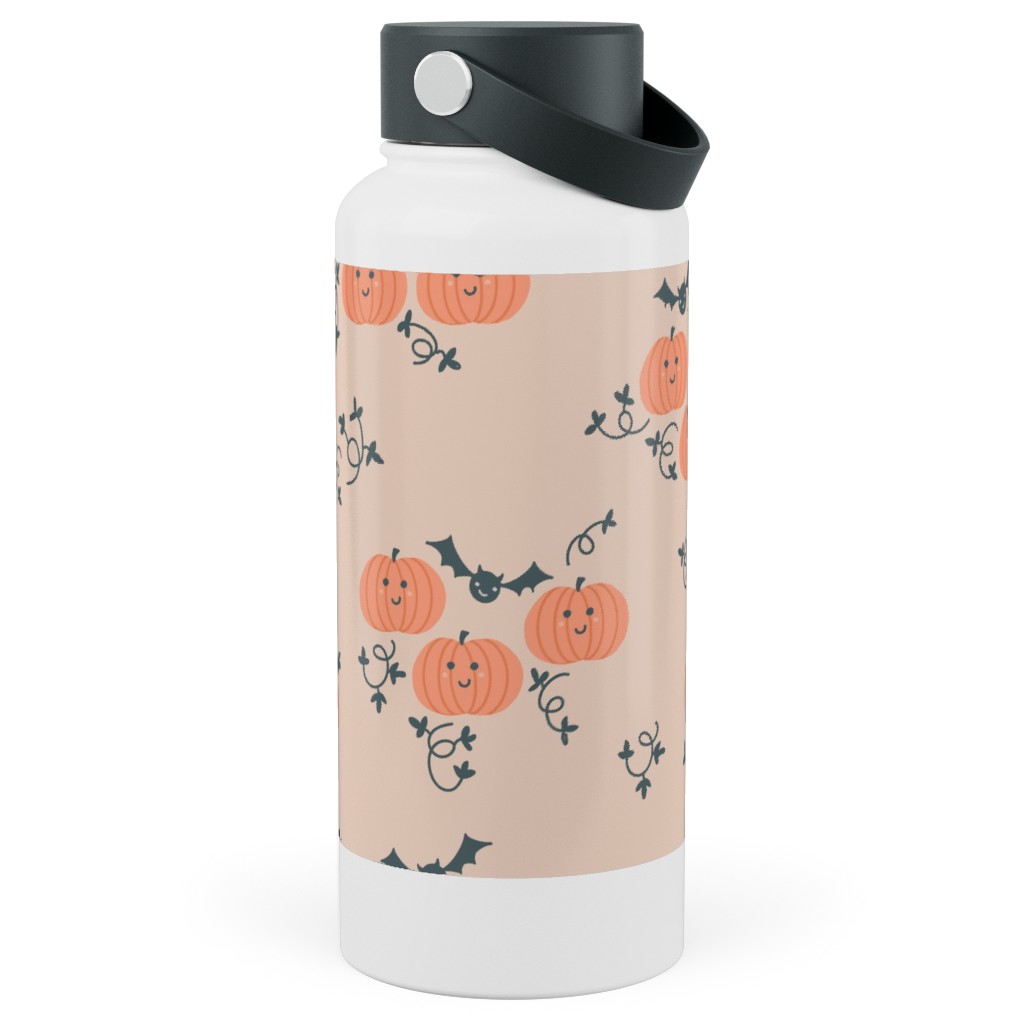 Cute Pumpkins and Bats - Orange and Black Stainless Steel Wide Mouth Water Bottle, 30oz, Wide Mouth, Orange, Orange