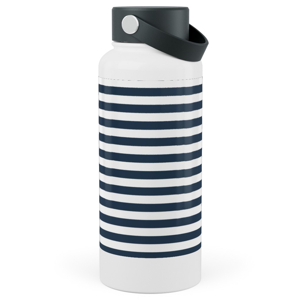 Horizontal Stripe Stainless Steel Wide Mouth Water Bottle, 30oz, Wide Mouth, Blue, Navy