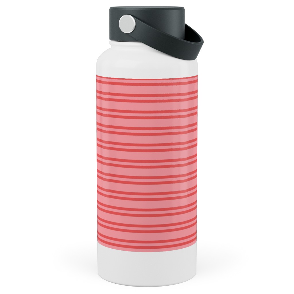 Joyful Stripes - Red and Pink Stainless Steel Wide Mouth Water Bottle, 30oz, Wide Mouth, Pink, Bright Pink