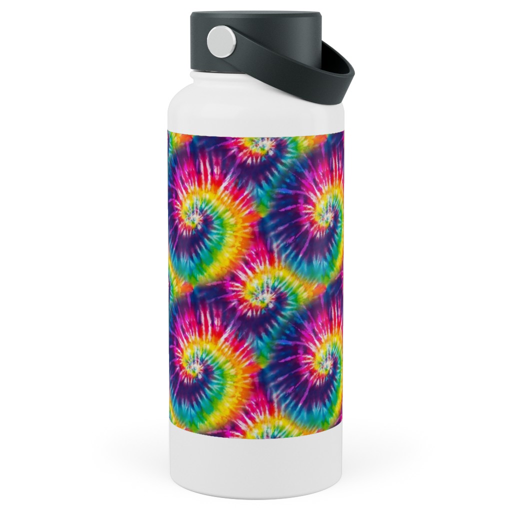 Colorful Rainbow Tie Dye Swirl - Multi Stainless Steel Wide Mouth Water Bottle, 30oz, Wide Mouth, Multicolor
