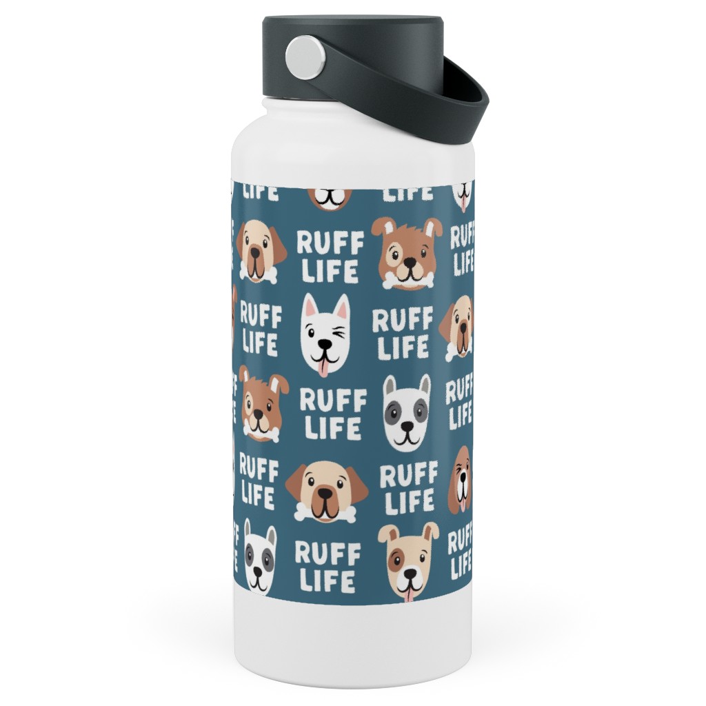 Ruff Life - Dog - Dark Blue Stainless Steel Wide Mouth Water Bottle, 30oz, Wide Mouth, Blue