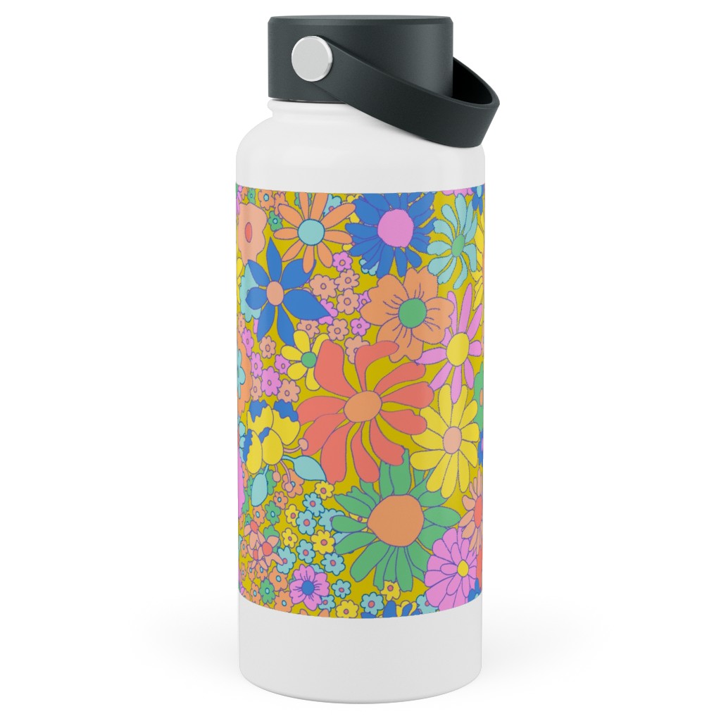 Groovy Meadow - Multi Stainless Steel Wide Mouth Water Bottle, 30oz, Wide Mouth, Multicolor