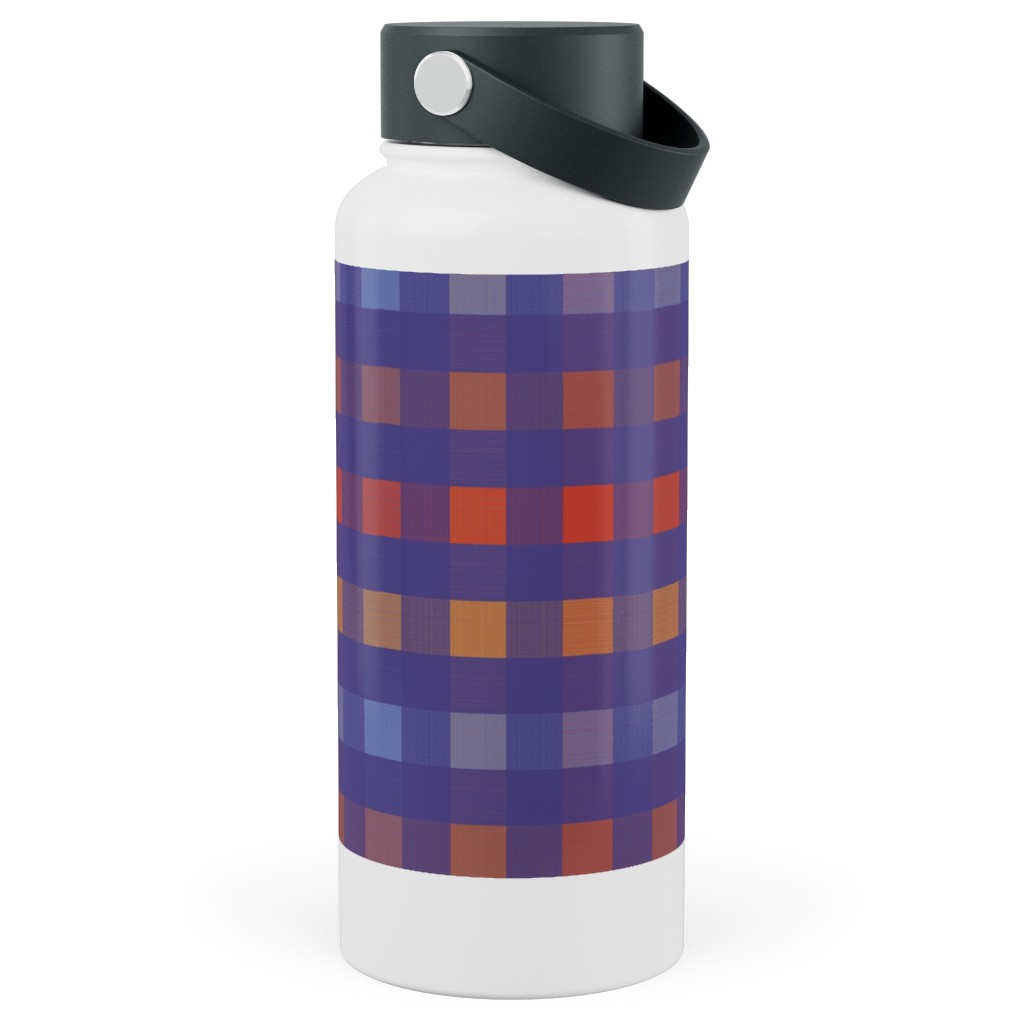 Picnic Plaid Stainless Steel Wide Mouth Water Bottle, 30oz, Wide Mouth, Multicolor, Viola