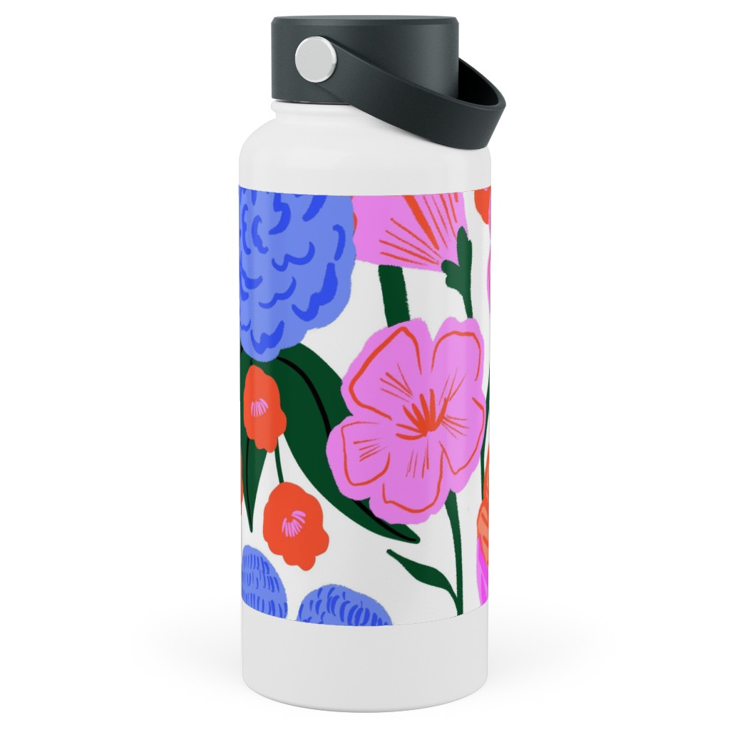 Garden Floral - Brights Stainless Steel Wide Mouth Water Bottle, 30oz, Wide Mouth, Multicolor