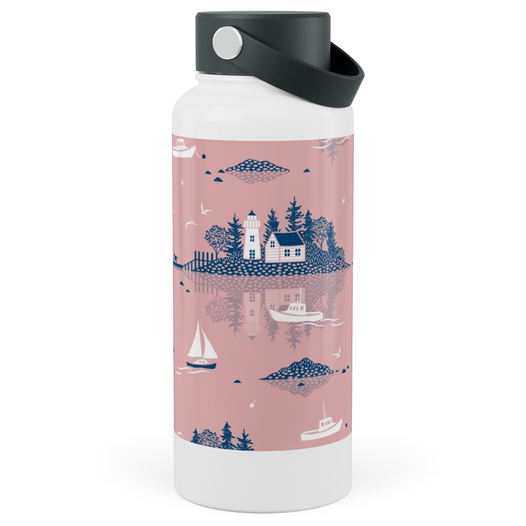 Maine Islands - Muted Pink Stainless Steel Wide Mouth Water Bottle, 30oz, Wide Mouth, Pink