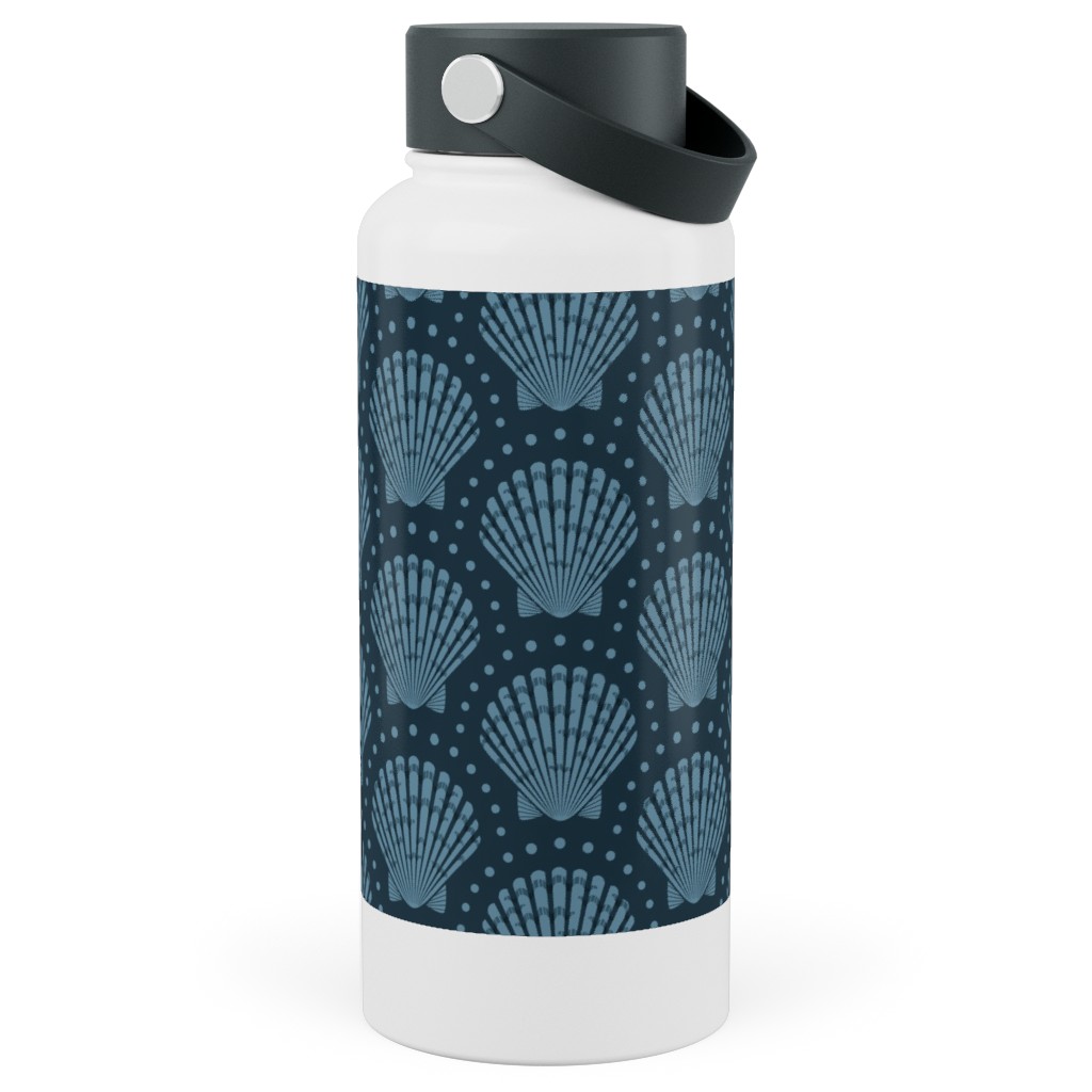 Pretty Scallop Shells - Navy Blue Stainless Steel Wide Mouth Water Bottle, 30oz, Wide Mouth, Blue, True Blue