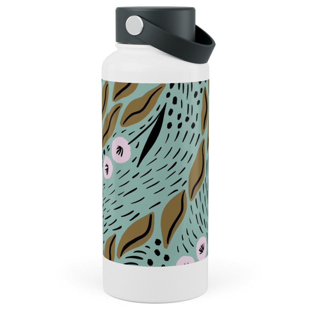 Flower Patch Lane on Mint Stainless Steel Wide Mouth Water Bottle, 30oz, Wide Mouth, Green, Classic Green