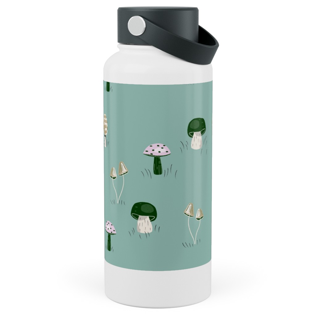 Mushroom Field - Green Stainless Steel Wide Mouth Water Bottle, 30oz, Wide Mouth, Green