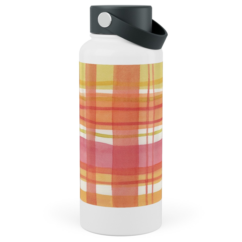 Summer Plaid Stainless Steel Wide Mouth Water Bottle, 30oz, Wide Mouth, Multicolor