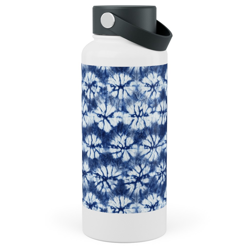 Shibori Pine - Blue Stainless Steel Wide Mouth Water Bottle, 30oz, Wide Mouth, Blue, True Blue