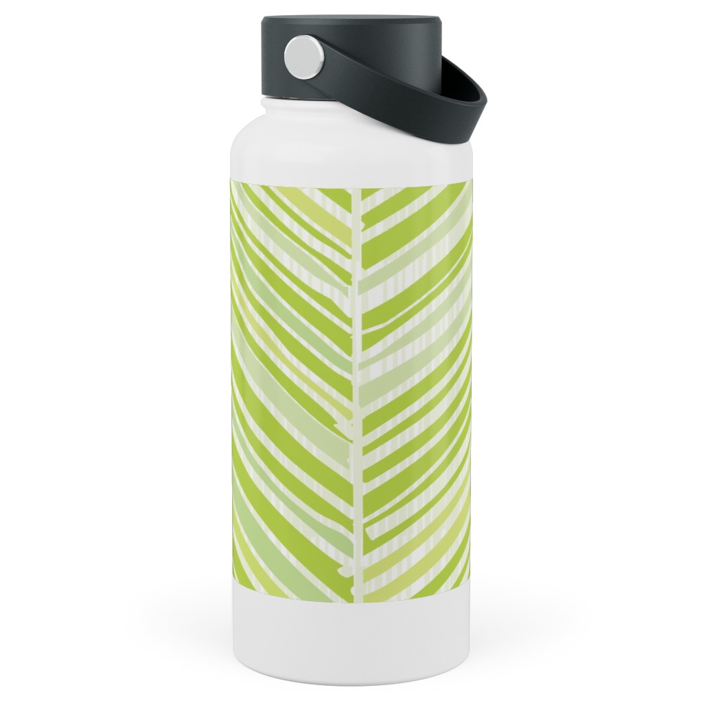 Herringbone Hues of Green Stainless Steel Wide Mouth Water Bottle, 30oz, Wide Mouth, Green