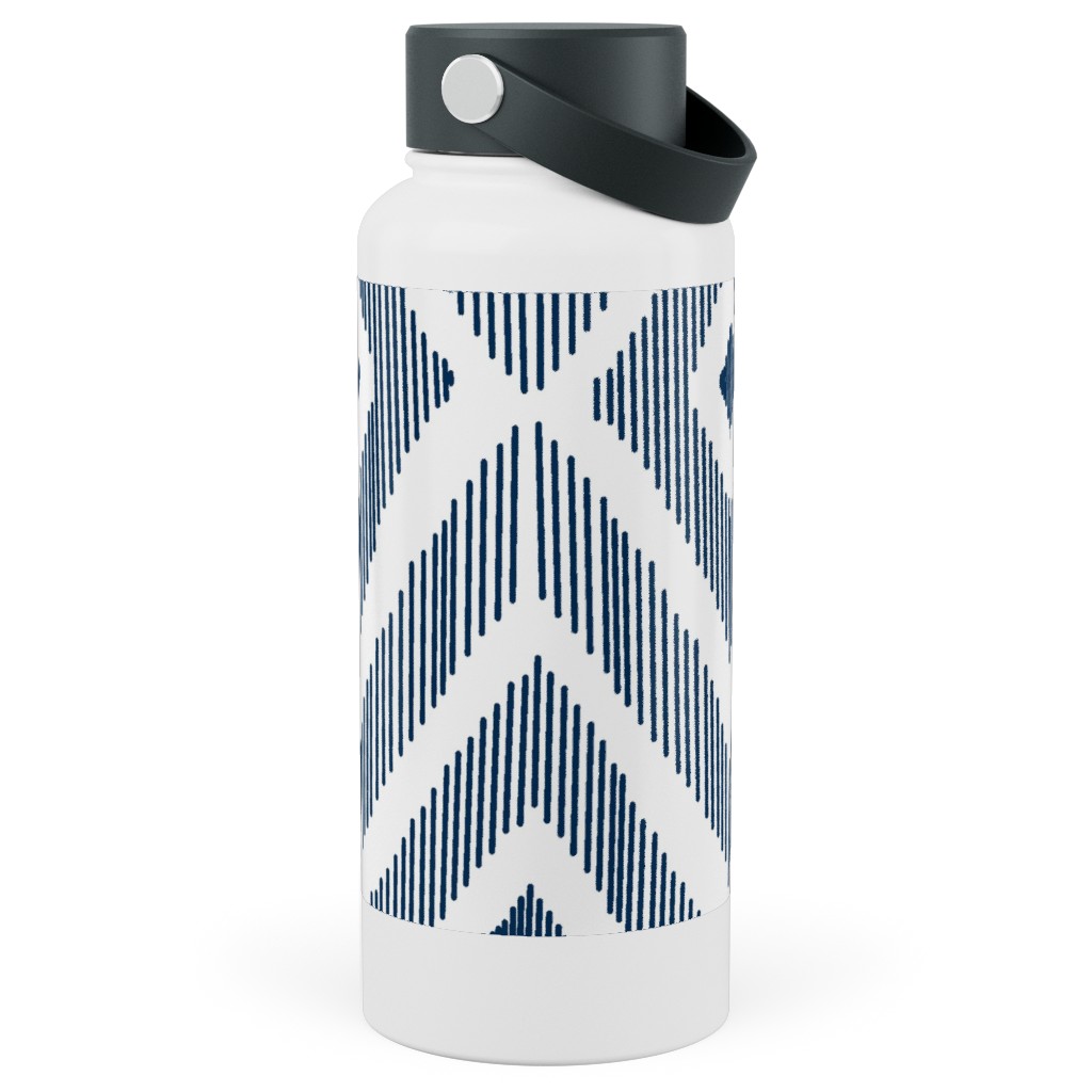 Ikat - Navy Stainless Steel Wide Mouth Water Bottle, 30oz, Wide Mouth, Blue, True Blue