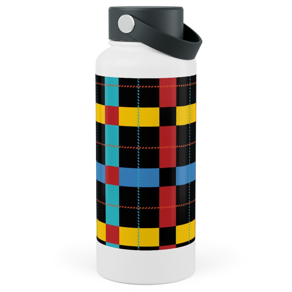 KEEPREAL Vintage Plaid Water Bottle 22oz - Vacuum Insulated Stainless Steel, Straw Lid, Keeps Cold 24H/ Hot 12H, Green/Black