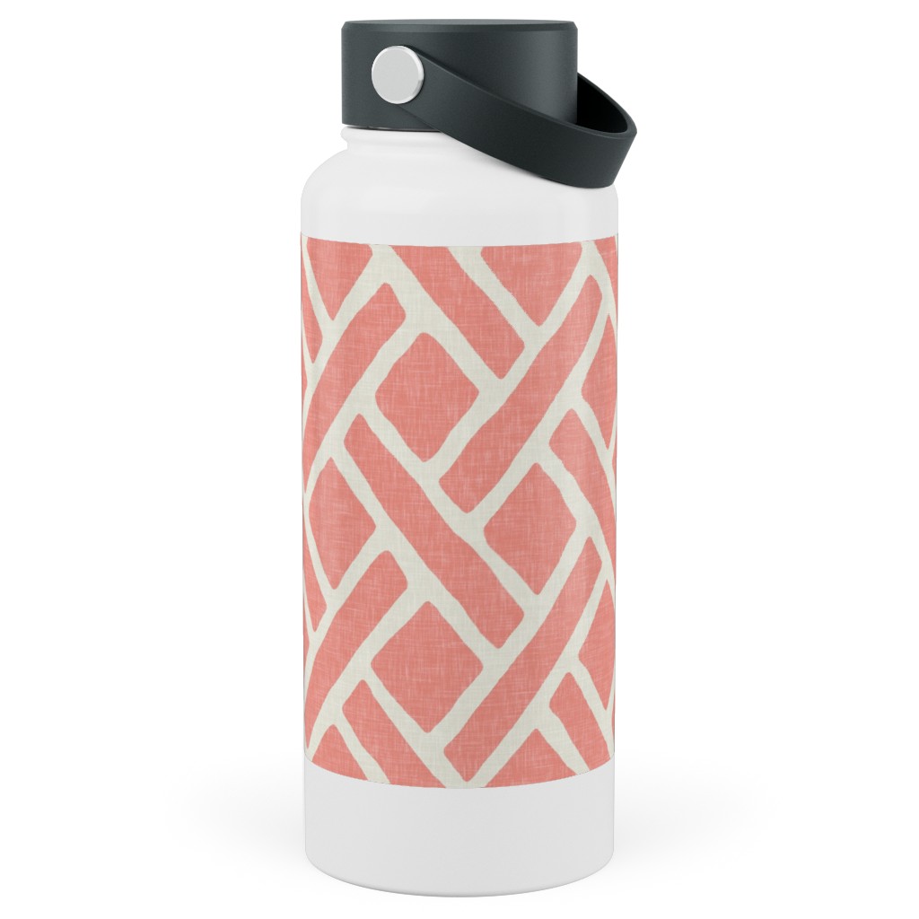 Lattice - Light Coral Stainless Steel Wide Mouth Water Bottle, 30oz, Wide Mouth, Pink, Bright Pink
