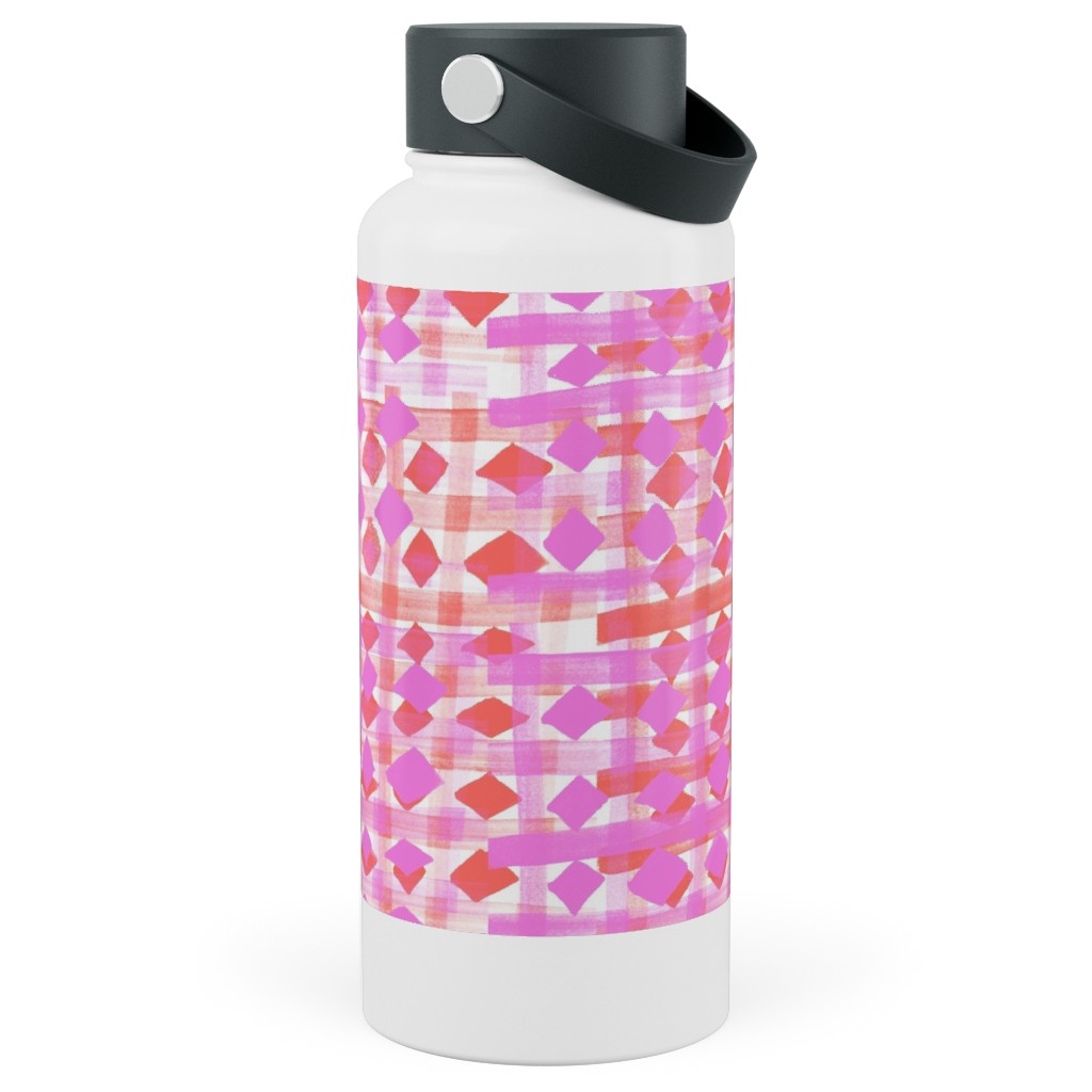 Brush Stripes Geometric - Pink Stainless Steel Wide Mouth Water Bottle, 30oz, Wide Mouth, Pink, Bright Pink