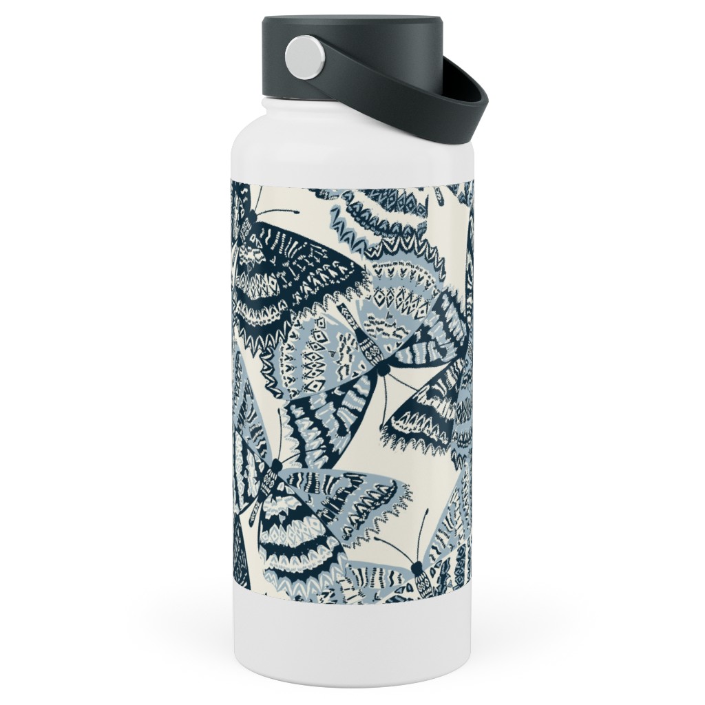 Butterfly - Hand Drawn - Blue Stainless Steel Wide Mouth Water Bottle, 30oz, Wide Mouth, Blue, True Blue