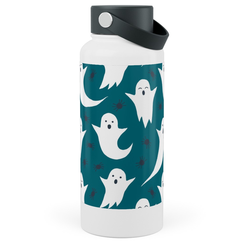 Halloween Ghosts - Dark Teal Stainless Steel Wide Mouth Water Bottle, 30oz, Wide Mouth, Green, Classic Green