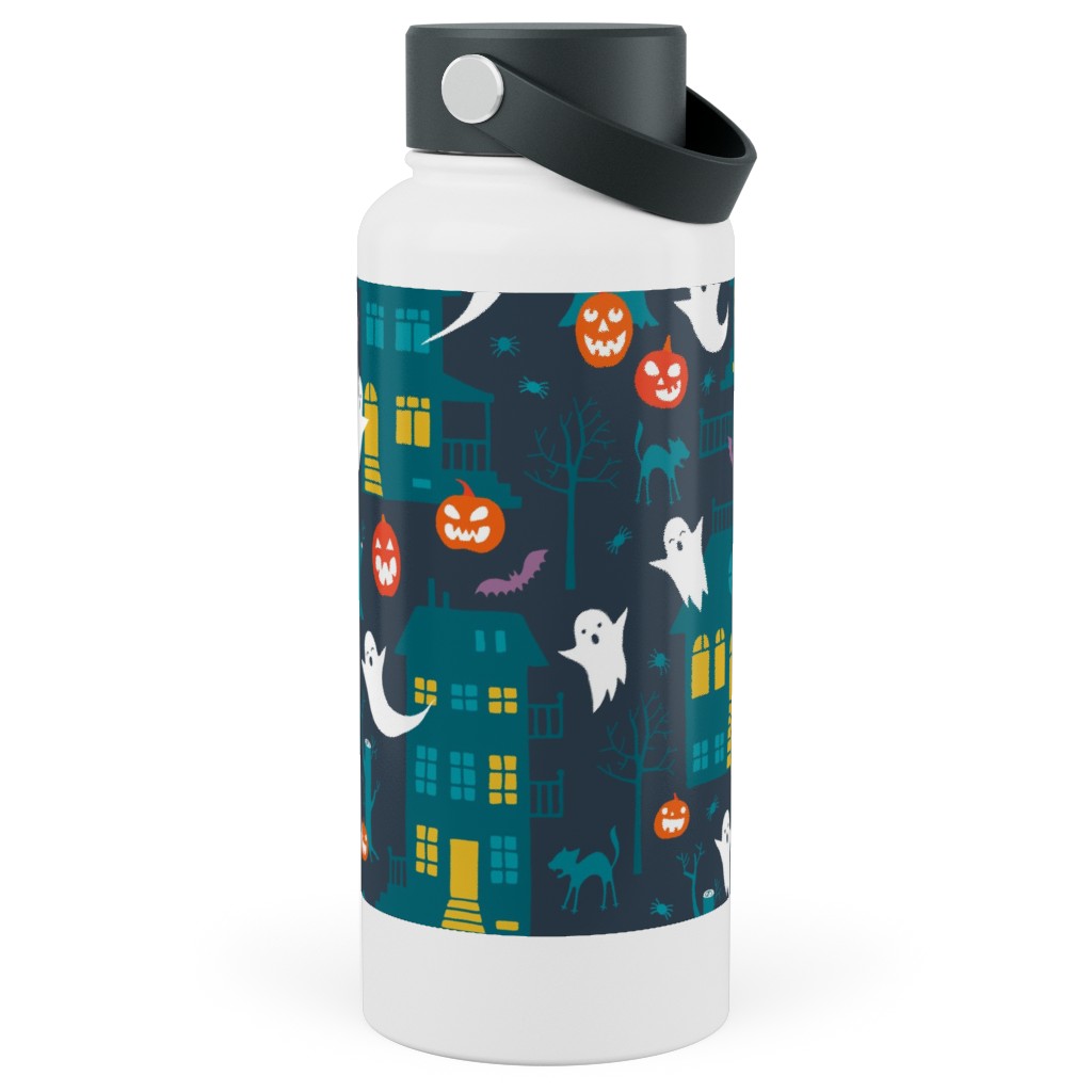 Haunted Halloween Houses - Multi Stainless Steel Wide Mouth Water Bottle, 30oz, Wide Mouth, Multicolor