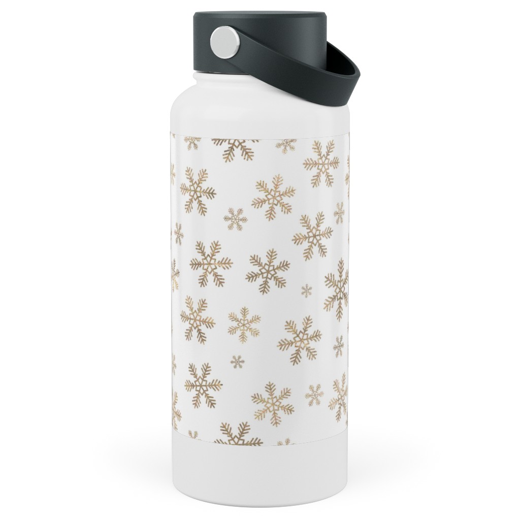 Holiday Snowflakes - Gold Stainless Steel Wide Mouth Water Bottle, 30oz, Wide Mouth, Yellow