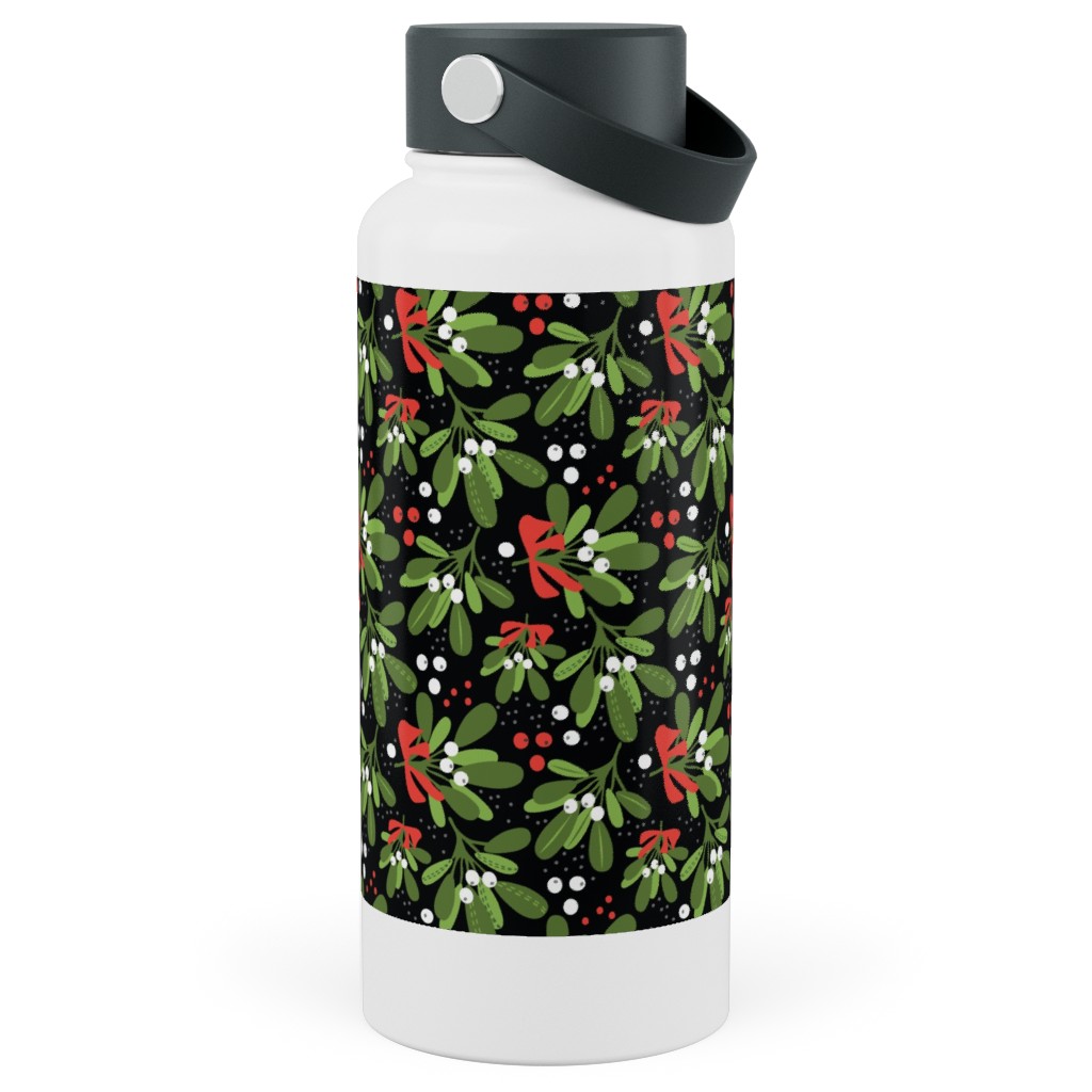Mistletoe Night on Black Stainless Steel Wide Mouth Water Bottle, 30oz, Wide Mouth, Multicolor