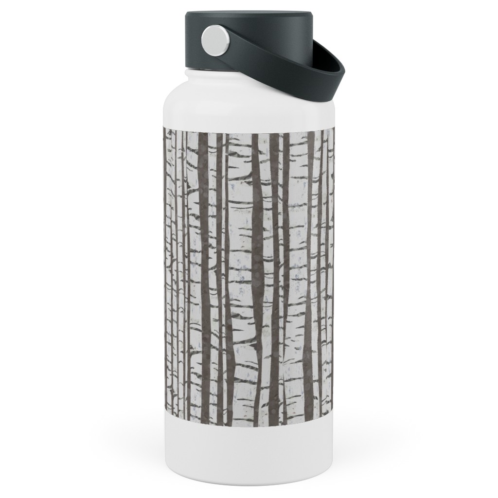 Birch Trees - White on Brown Stainless Steel Wide Mouth Water Bottle, 30oz, Wide Mouth, Gray, Gray