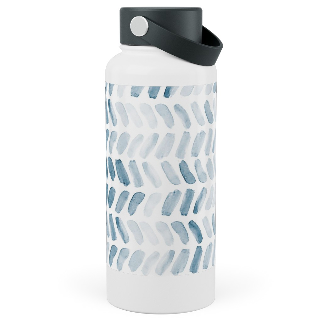 Watercolor Herringbone - Blue Stainless Steel Wide Mouth Water Bottle, 30oz, Wide Mouth, Blue