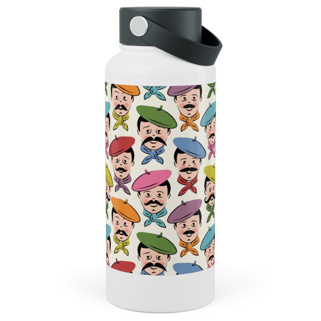 Men With Mustaches and Bandanas - Multi Stainless Steel Wide Mouth Water Bottle, 30oz, Wide Mouth, Multicolor