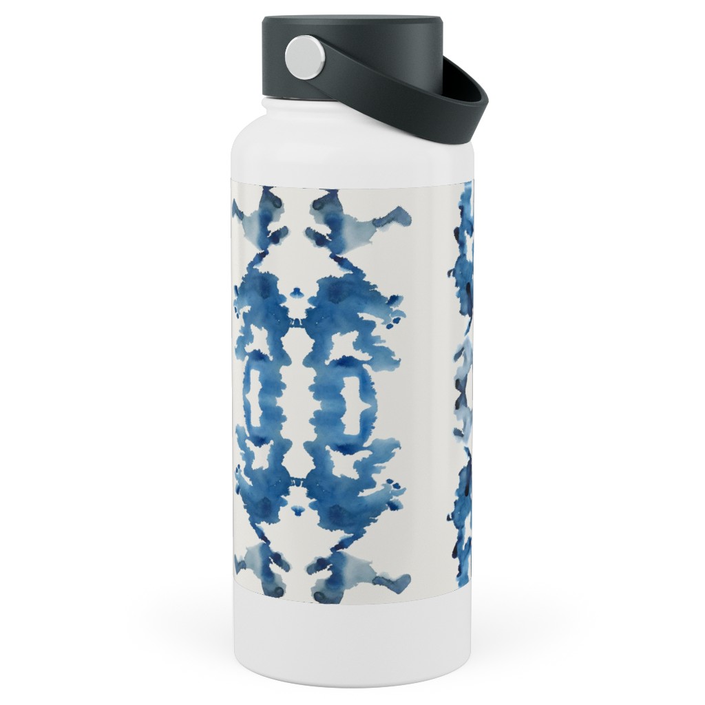 Small Rorschach Stripe - Indigo Blues Stainless Steel Wide Mouth Water Bottle, 30oz, Wide Mouth, Blue