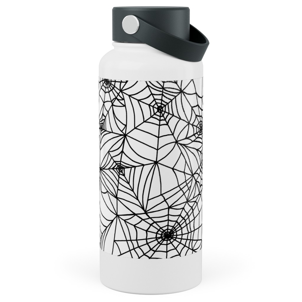 Spooky Spider Web Stainless Steel Wide Mouth Water Bottle, 30oz, Wide Mouth, White, White