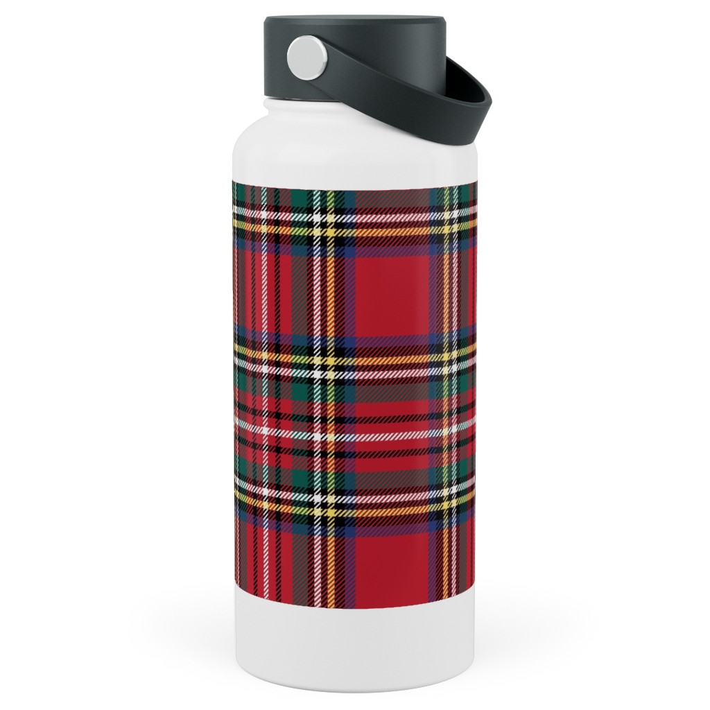 Royal Stewart Tartan Style Repeat Perfect for Christmas Stainless Steel Wide Mouth Water Bottle, 30oz, Wide Mouth, Red, Red