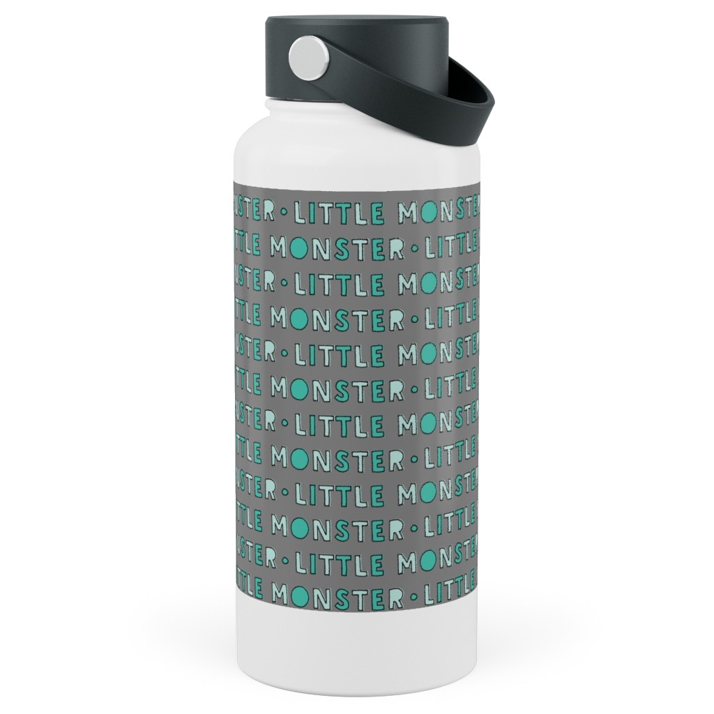 (Small Scale) Little Monster || Green on Grey Stainless Steel Wide Mouth Water Bottle, 30oz, Wide Mouth, Green