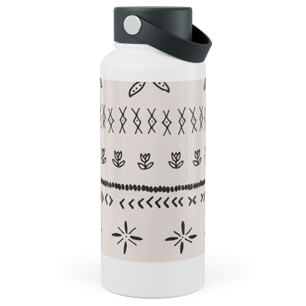 Boho Print Stainless Steel Wide Mouth Water Bottle, 30oz, Wide Mouth, Beige