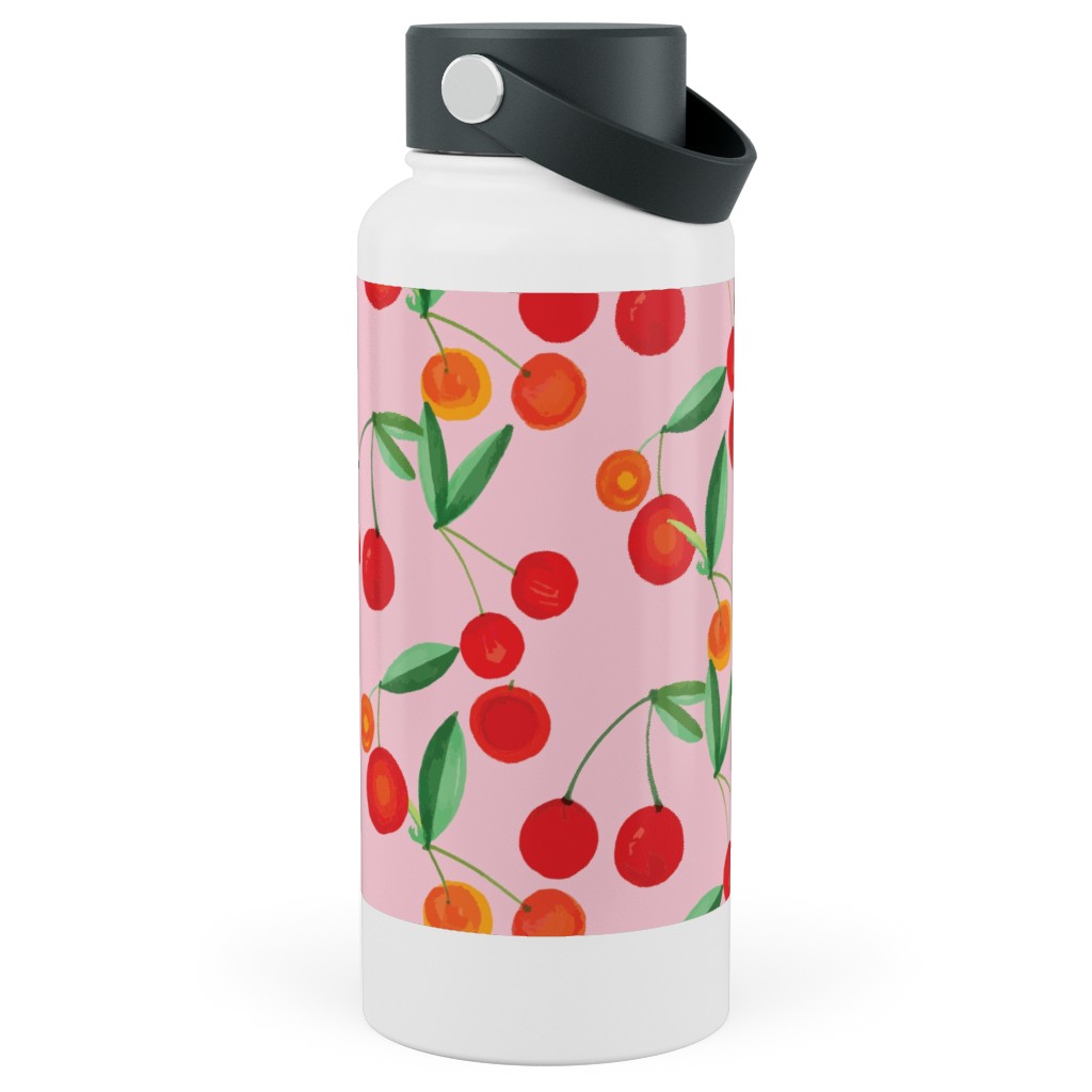 Cherry Farm Stainless Steel Wide Mouth Water Bottle, 30oz, Wide Mouth, Pink, Bright Pink