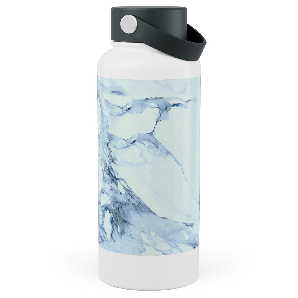 Marble - Blue Stainless Steel Wide Mouth Water Bottle, 30oz, Wide Mouth, Blue, True Blue