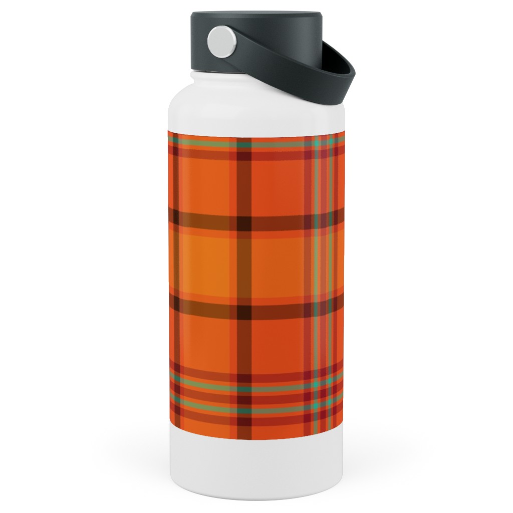 Orange With Black Plaid Stainless Steel Wide Mouth Water Bottle, 30oz, Wide Mouth, Orange