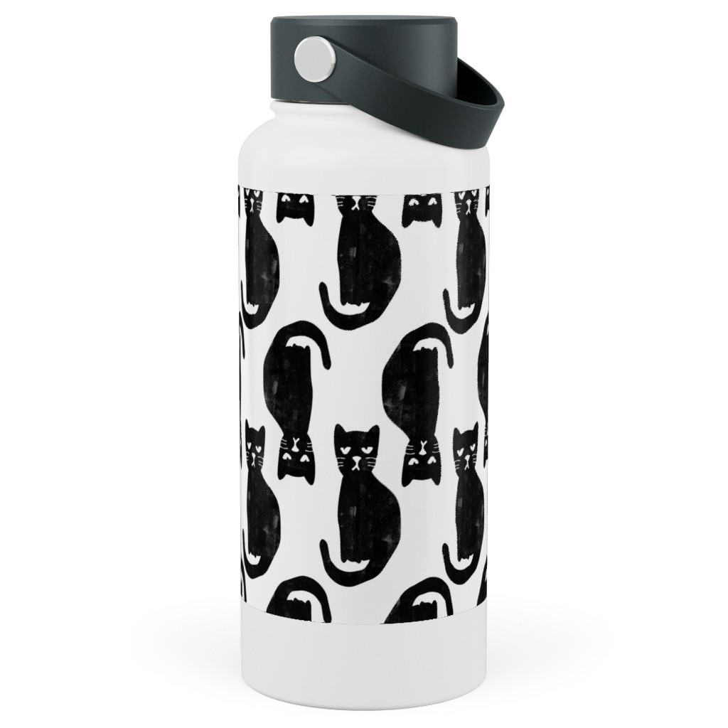 Black Cat Stainless Steel Wide Mouth Water Bottle, 30oz, Wide Mouth, Black