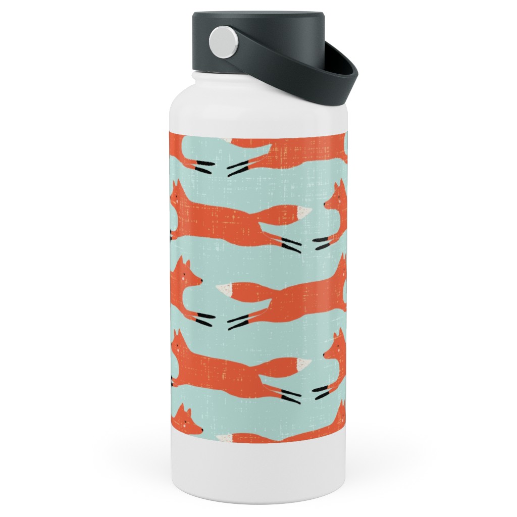 Little Orange Fox - Orange and Green Stainless Steel Wide Mouth Water Bottle, 30oz, Wide Mouth, Orange