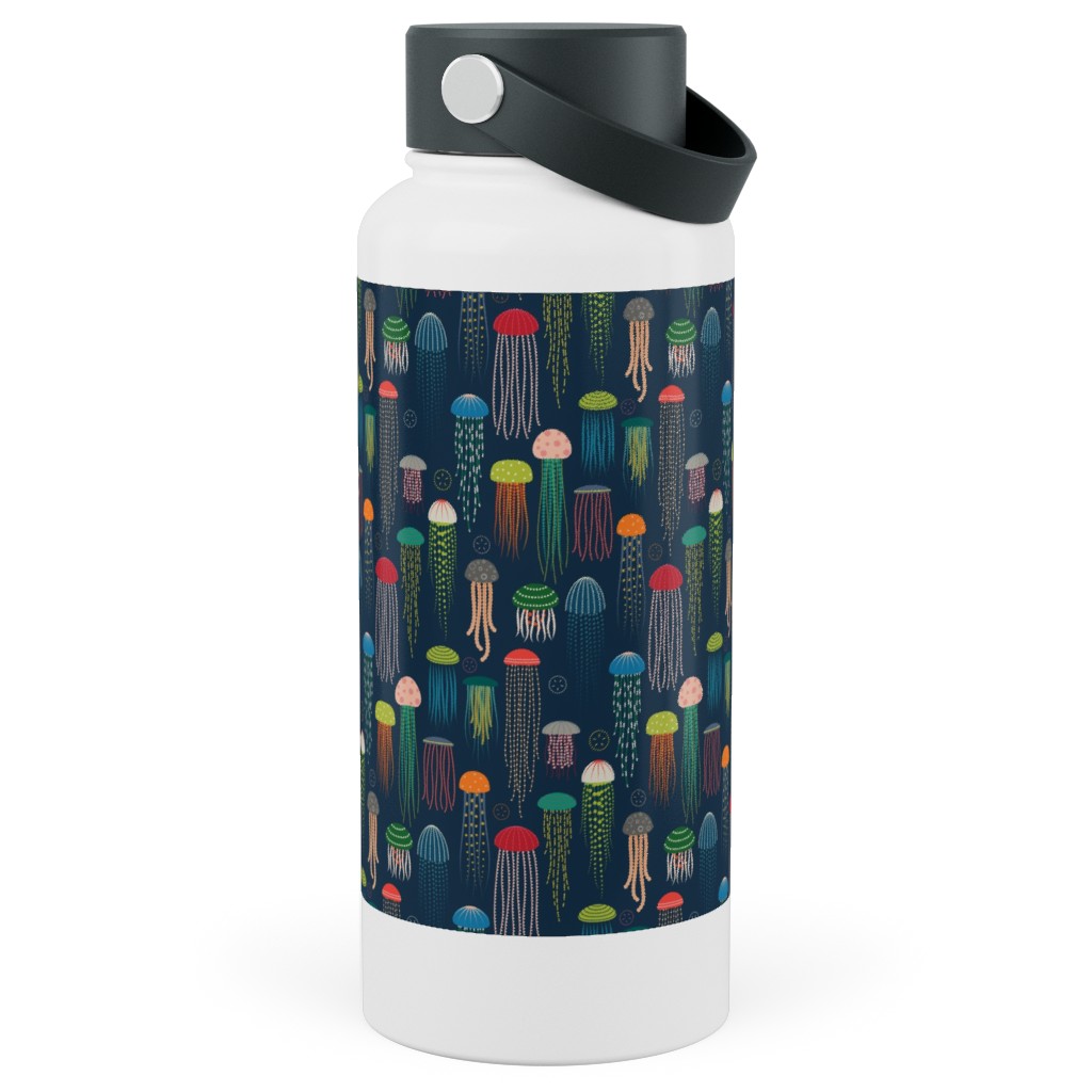 Just Jellies - Rainbow on Navy Stainless Steel Wide Mouth Water Bottle, 30oz, Wide Mouth, Multicolor