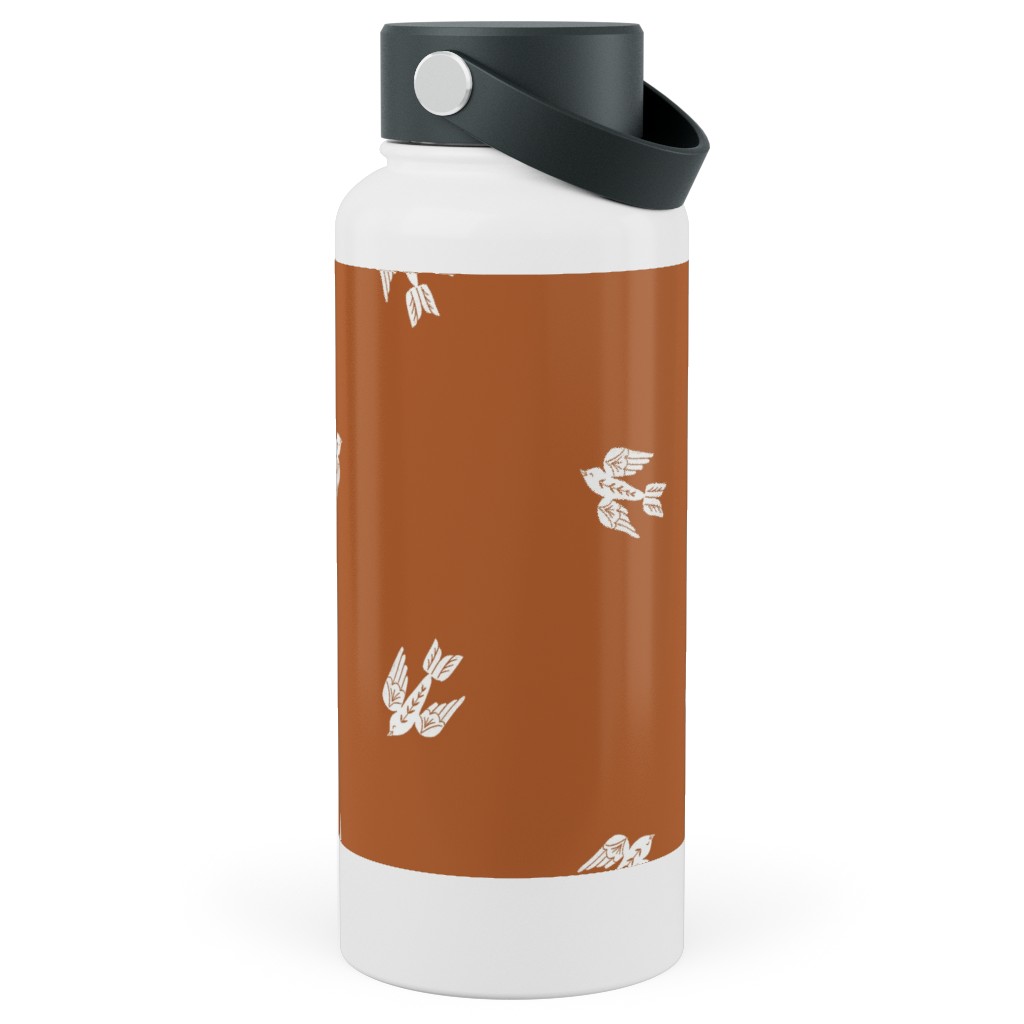Bird Folk - Rust Stainless Steel Wide Mouth Water Bottle, 30oz, Wide Mouth, Orange, Orange