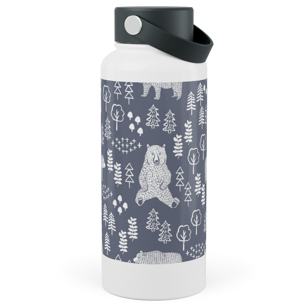 Woodland Bear Stainless Steel Wide Mouth Water Bottle, 30oz, Wide Mouth, Gray