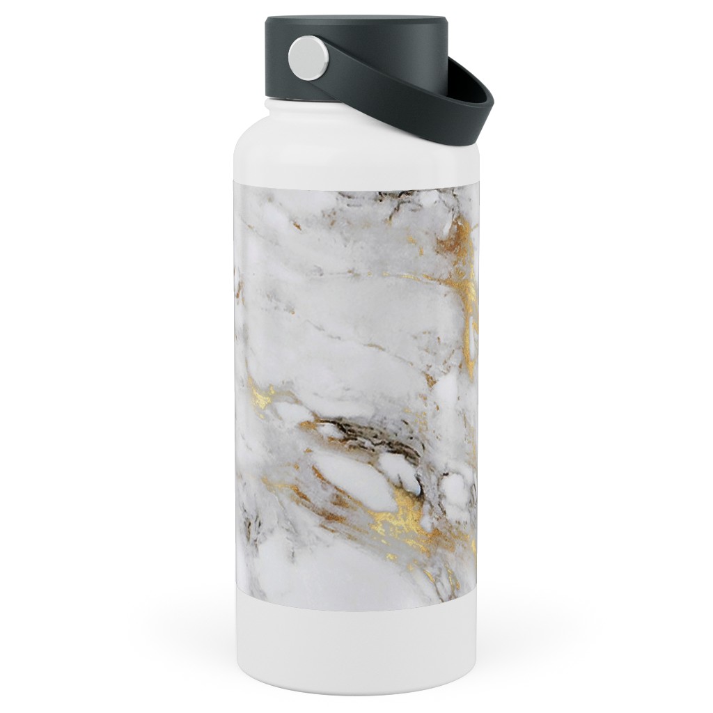 Gilded Marble - Gray Stainless Steel Wide Mouth Water Bottle, 30oz, Wide Mouth, Gray