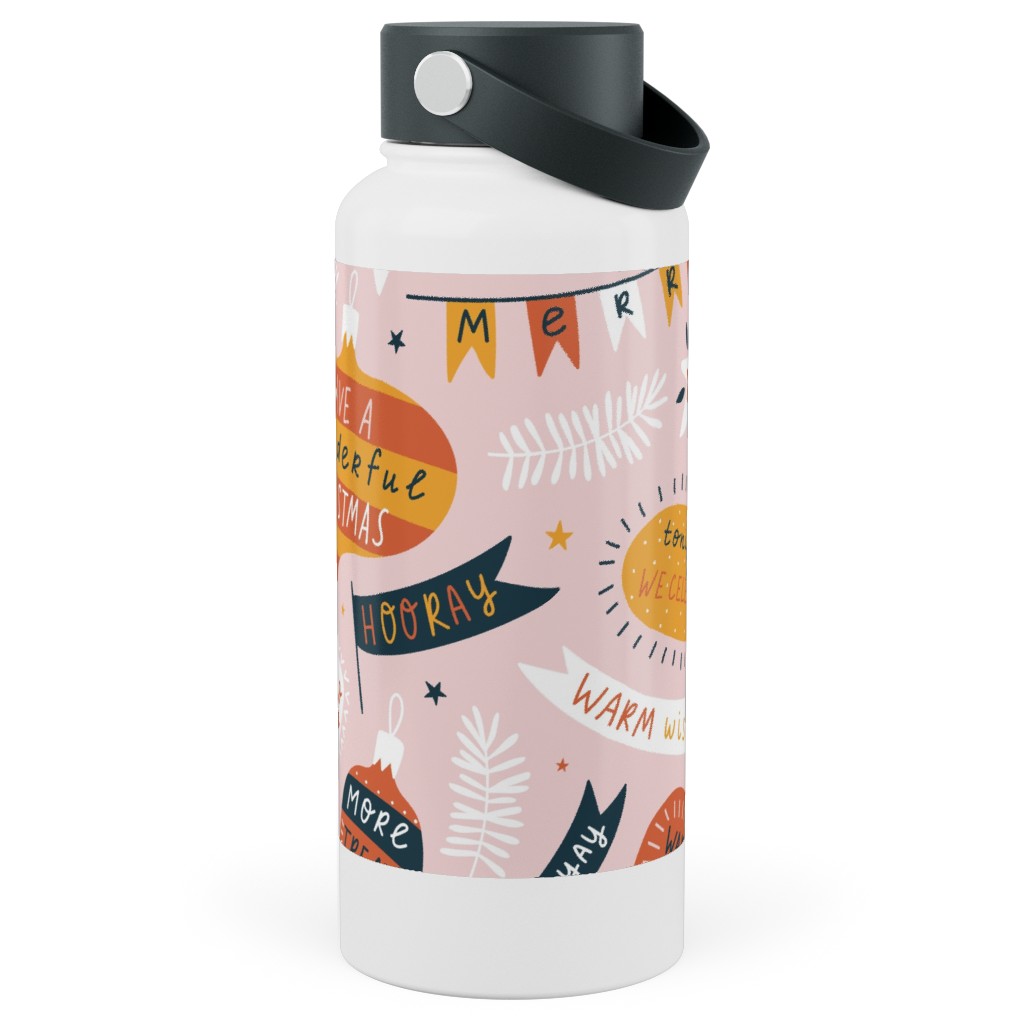 Seasons Greetings Stainless Steel Wide Mouth Water Bottle, 30oz, Wide Mouth, Multicolor