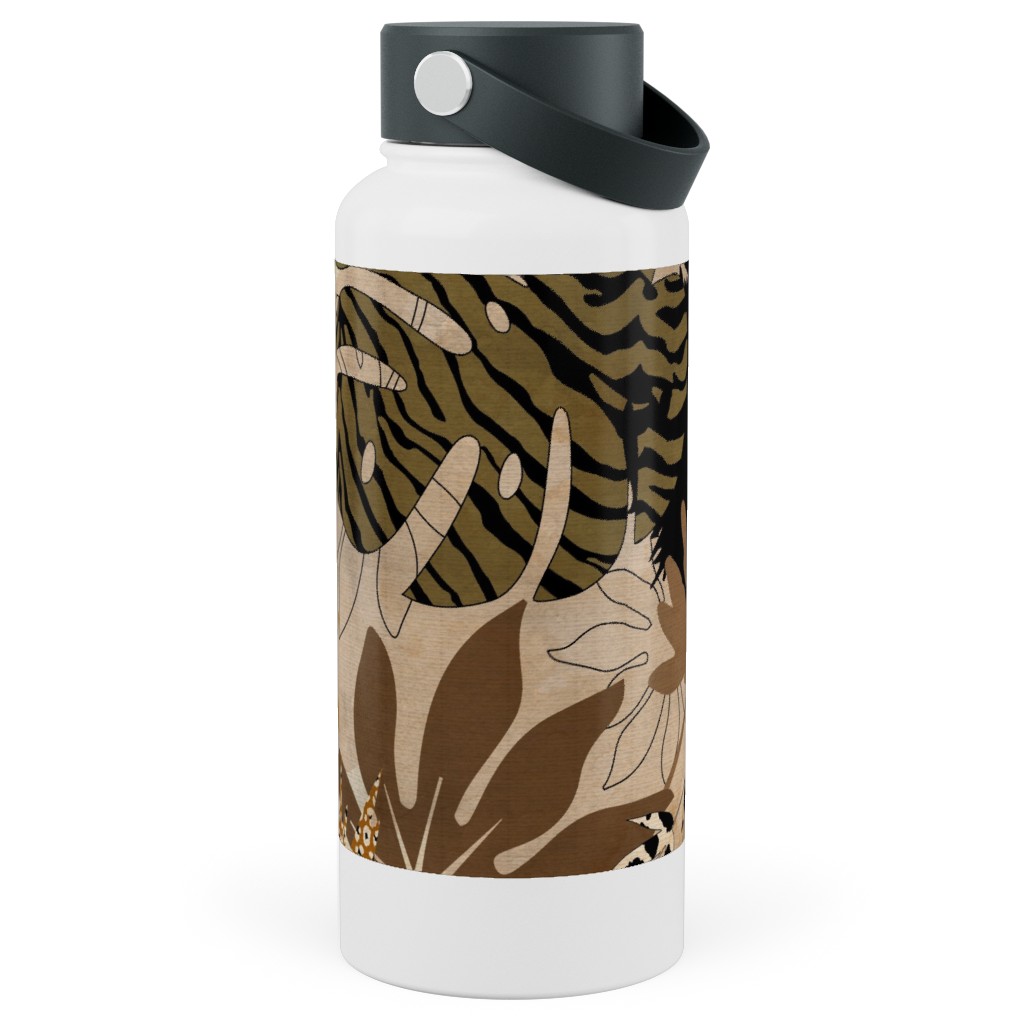 Safari Camouflage - Earthy Stainless Steel Wide Mouth Water Bottle, 30oz, Wide Mouth, Brown