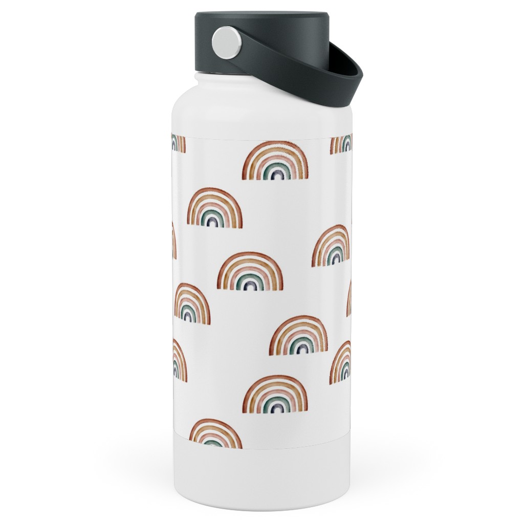 Scattered Rainbows - Multi Stainless Steel Wide Mouth Water Bottle, 30oz, Wide Mouth, White
