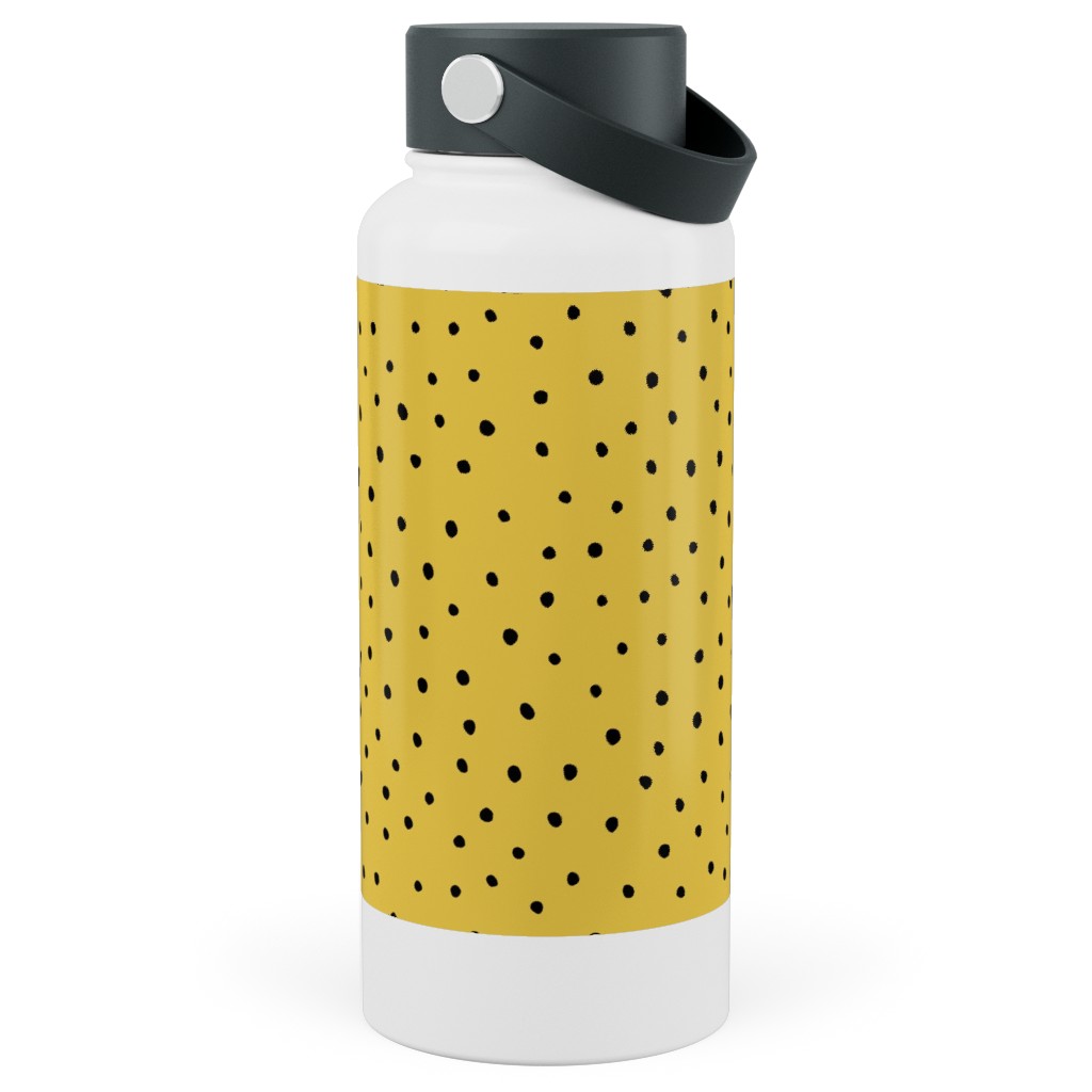 Minimal Dots - Abstract Rain Drops - Black and Yellow Stainless Steel Wide Mouth Water Bottle, 30oz, Wide Mouth, Yellow